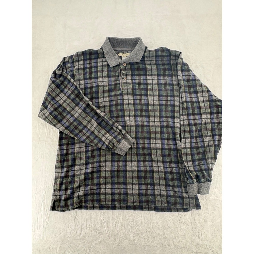 Basic Equipment Polo Mens L Long Sleeve Grey Plaid Cotton Blend Casual Shirt